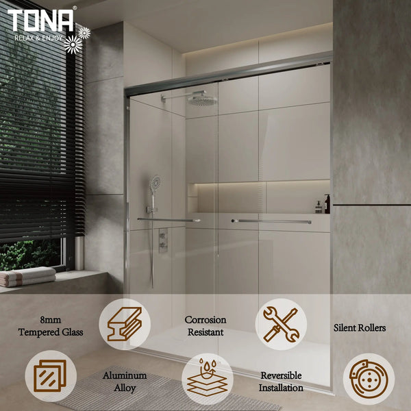 Aluminum Frame 56-60" x 72"  Double Sliding Shower Door in Brushed Nickel TONA Bathroom Furniture