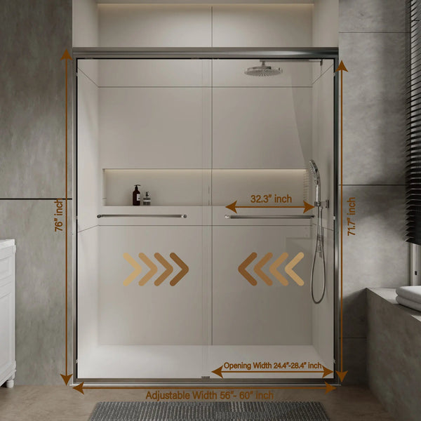 Aluminum Frame 56-60" x 72"  Double Sliding Shower Door in Brushed Nickel TONA Bathroom Furniture