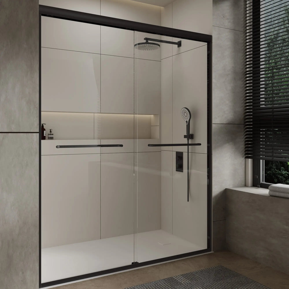 Aluminum Frame 56-60" x 72"  Double Sliding Shower Door in Matte Black TONA Bathroom Furniture