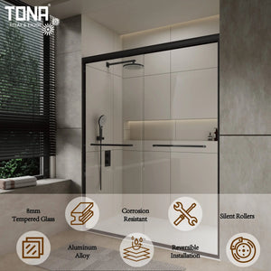 Aluminum Frame 56-60" x 72"  Double Sliding Shower Door in Matte Black TONA Bathroom Furniture