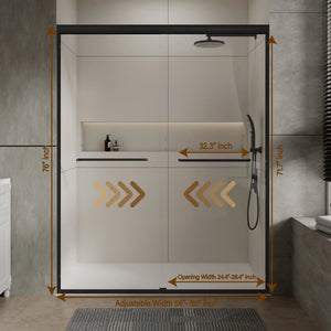 Aluminum Frame 56-60" x 72"  Double Sliding Shower Door in Matte Black TONA Bathroom Furniture