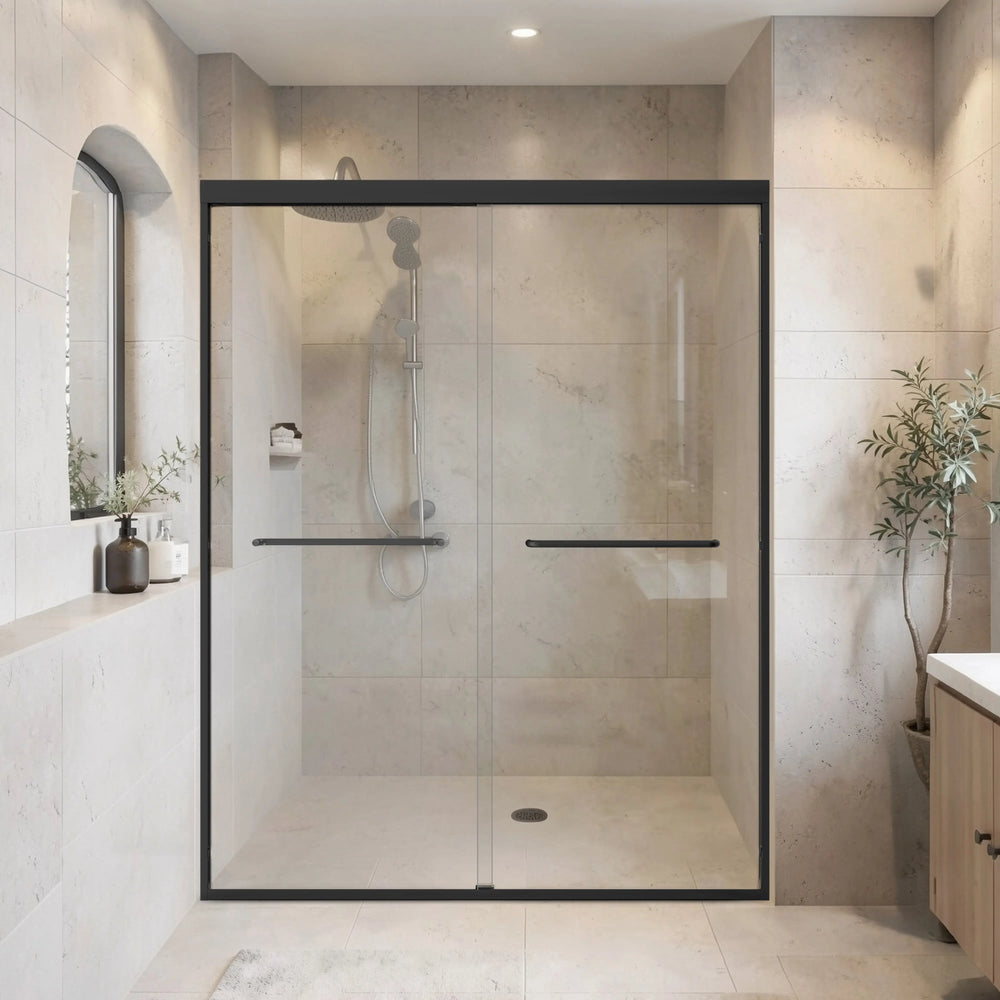Aluminum Frame 56-60" x 72"  Double Sliding Shower Door in Matte Black TONA Bathroom Furniture