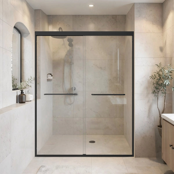 Aluminum Frame 56-60" x 72"  Double Sliding Shower Door in Matte Black TONA Bathroom Furniture