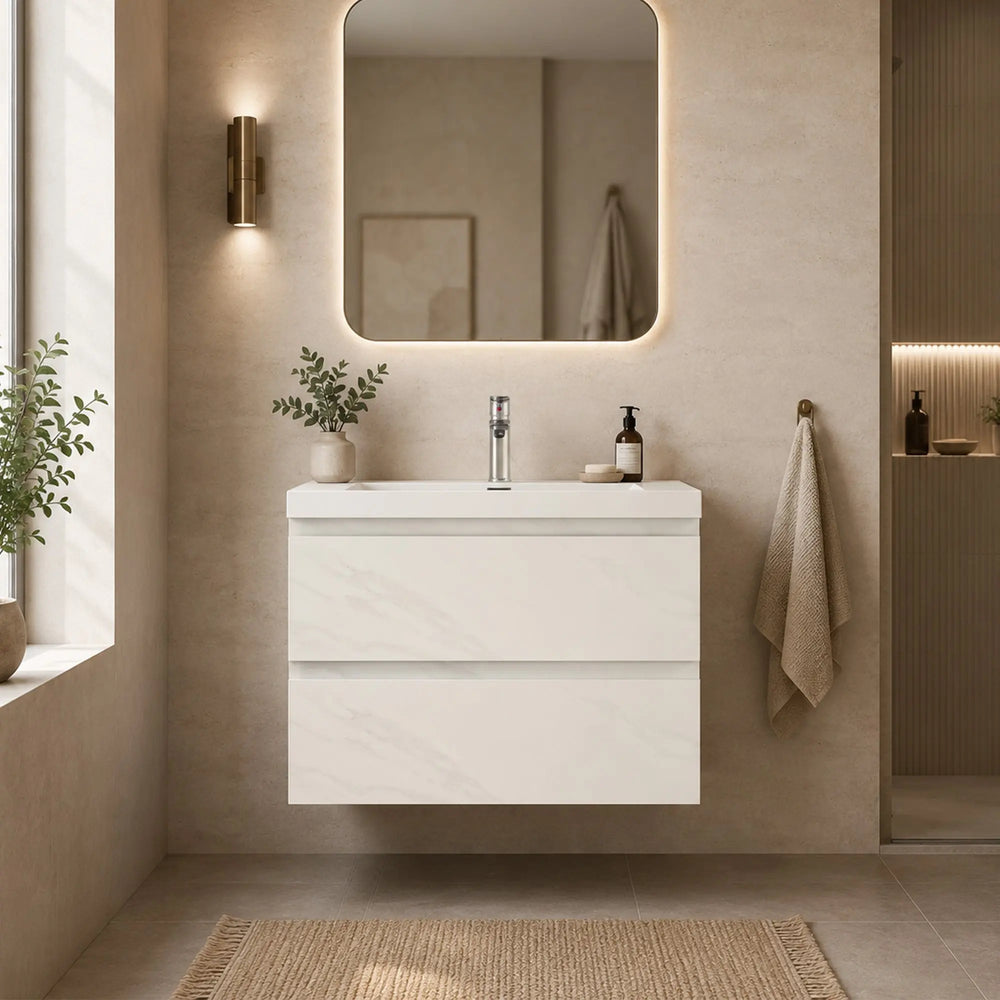 Angela 30'' Jazz White Floating Single Vanity with White Countertop