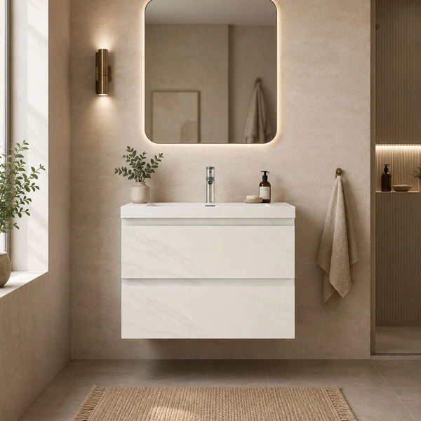 Angela 30'' Jazz White Floating Single Vanity with White Countertop TONA Bathroom Furniture