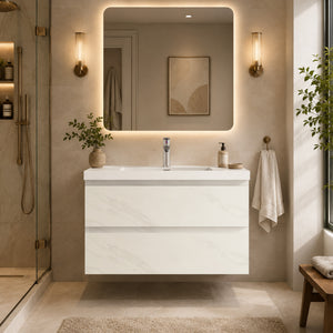Angela 36'' Jazz White Floating Single Vanity with White Countertop
