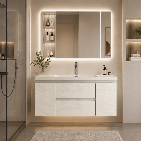 Angela 48'' Jazz White Floating Single Vanity with White Countertop