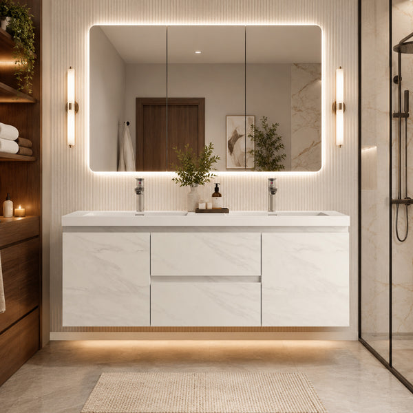 Angela 60'' Jazz White Floating Single Vanity with White Countertop