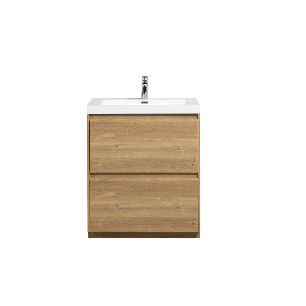 Angela-T 24'' Single Sink Bathroom Vanity with White Countertop in Natural Oak