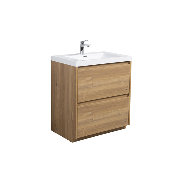 Angela-T 24'' Single Sink Bathroom Vanity with White Countertop in Natural Oak