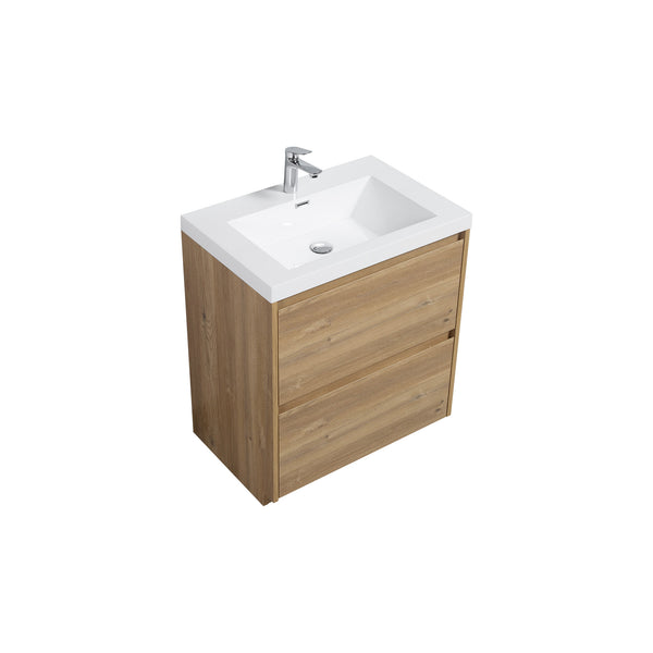 Angela-T 24'' Single Sink Bathroom Vanity with White Countertop in Natural Oak