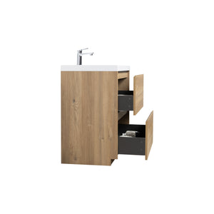 Angela-T 24'' Single Sink Bathroom Vanity with White Countertop in Natural Oak