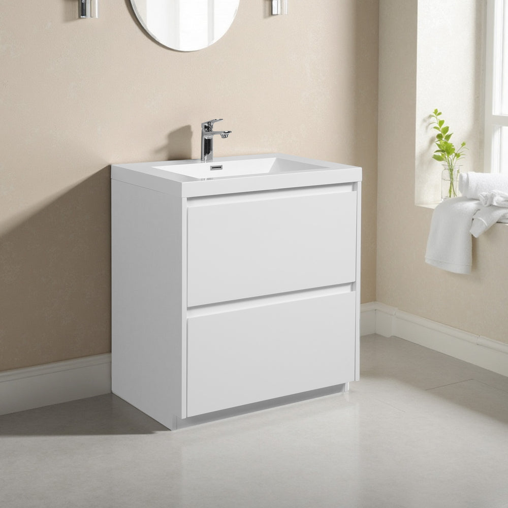 Angela-T 24'' Single Sink Bathroom Vanity with White Countertop in HG.White