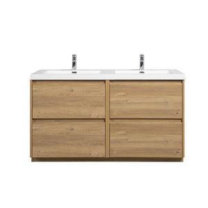 Angela-T 48'' Double Sink Bathroom Vanity with White Countertop in Natural Oak