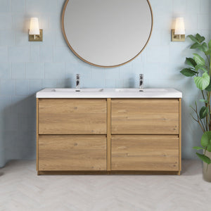Angela-T 48'' Double Sink Bathroom Vanity with White Countertop in Natural Oak