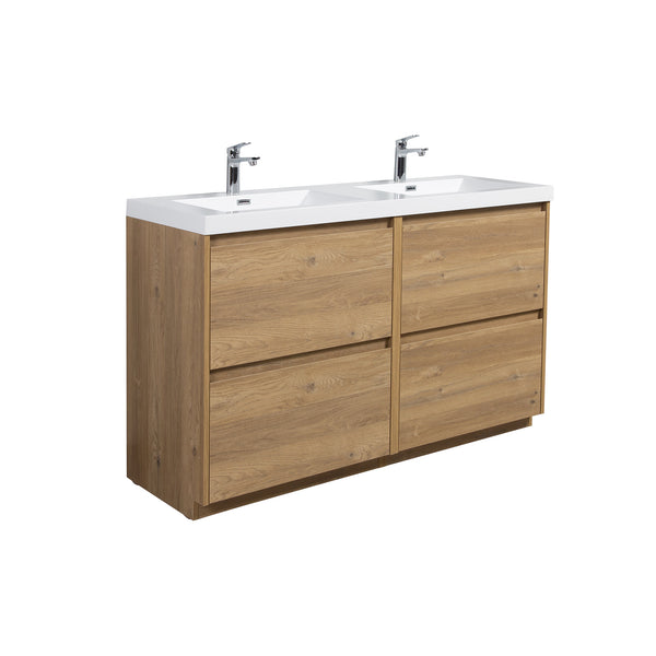 Angela-T 48'' Double Sink Bathroom Vanity with White Countertop in Natural Oak