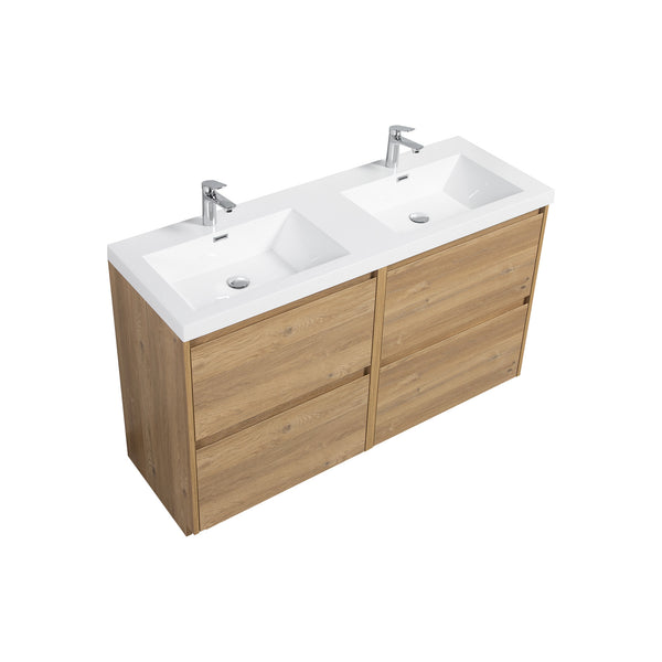 Angela-T 48'' Double Sink Bathroom Vanity with White Countertop in Natural Oak