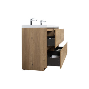 Angela-T 48'' Double Sink Bathroom Vanity with White Countertop in Natural Oak