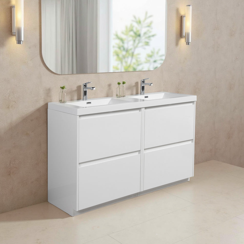 Angela-T 48'' Double Sink Bathroom Vanity with White Countertop in HG.White