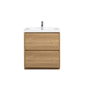 Angela-T 30'' Single Sink Bathroom Vanity with White Countertop in Natural Oak
