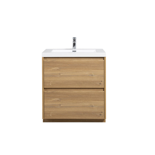 Angela-T 30'' Single Sink Bathroom Vanity with White Countertop in Natural Oak
