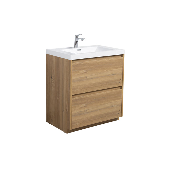Angela-T 30'' Single Sink Bathroom Vanity with White Countertop in Natural Oak