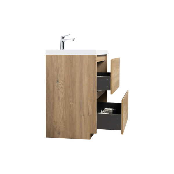 Angela-T 30'' Single Sink Bathroom Vanity with White Countertop in Natural Oak