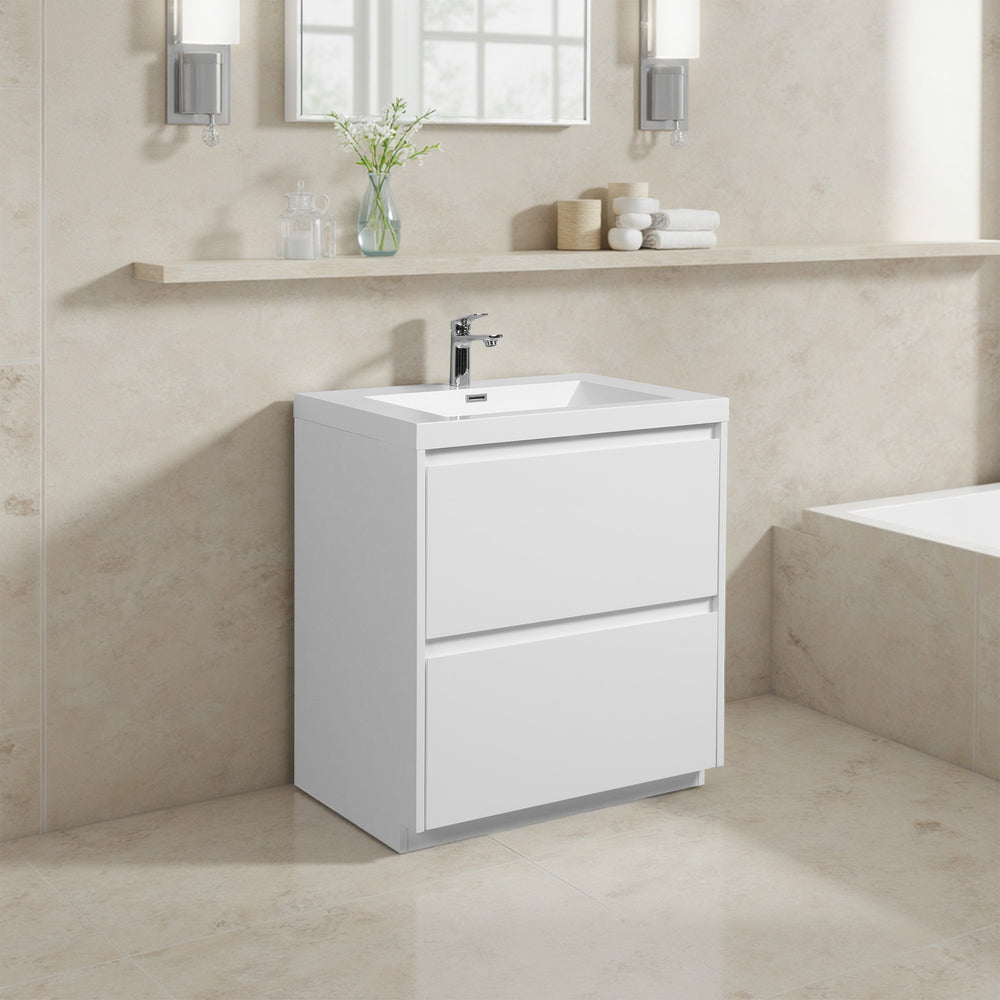 Angela-T 30'' Single Sink Bathroom Vanity with White Countertop in HG.White