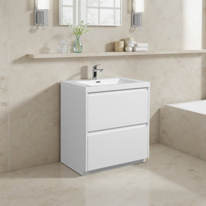Angela-T 30'' Single Sink Bathroom Vanity with White Countertop in HG.White