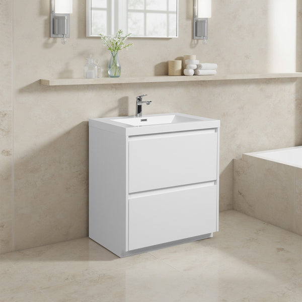 Angela-T 30'' Single Sink Bathroom Vanity with White Countertop in HG.White