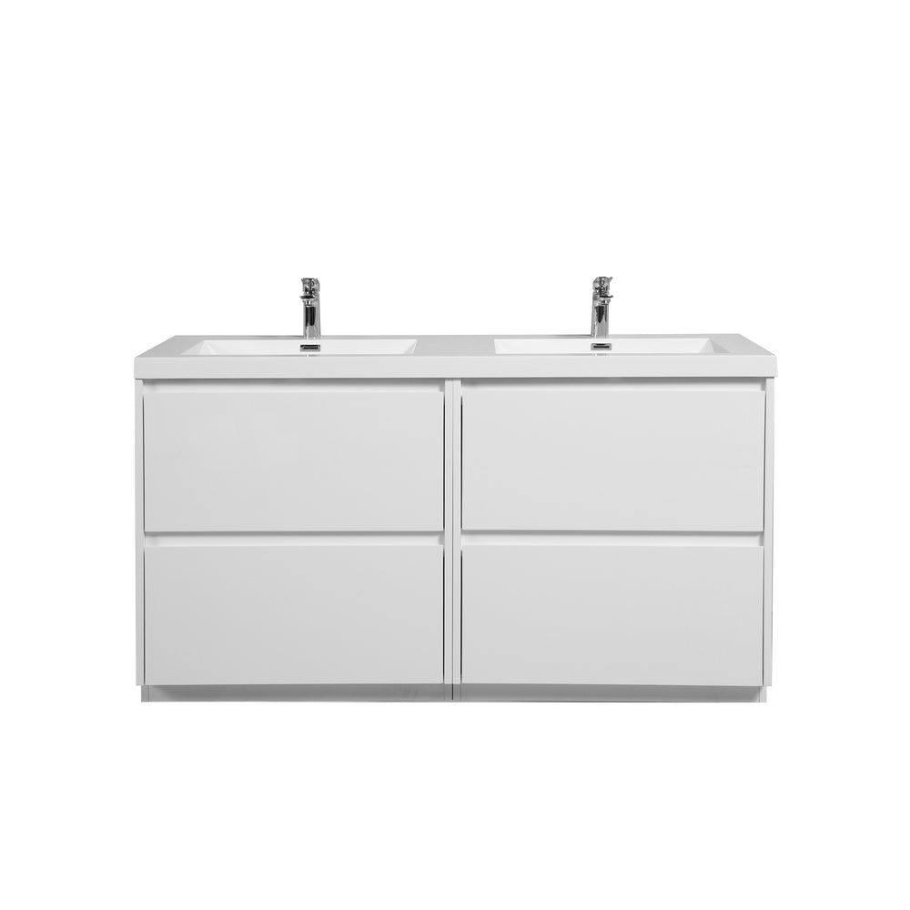 Angela-T 60'' Double Sink Dual-Unit Design Bathroom Vanity with White Countertop in HG.White