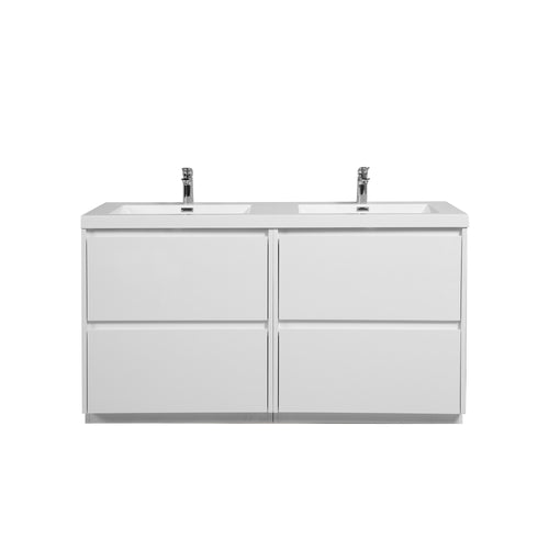 Angela-T 60'' Double Sink Dual-Unit Design Bathroom Vanity with White Countertop in HG.White