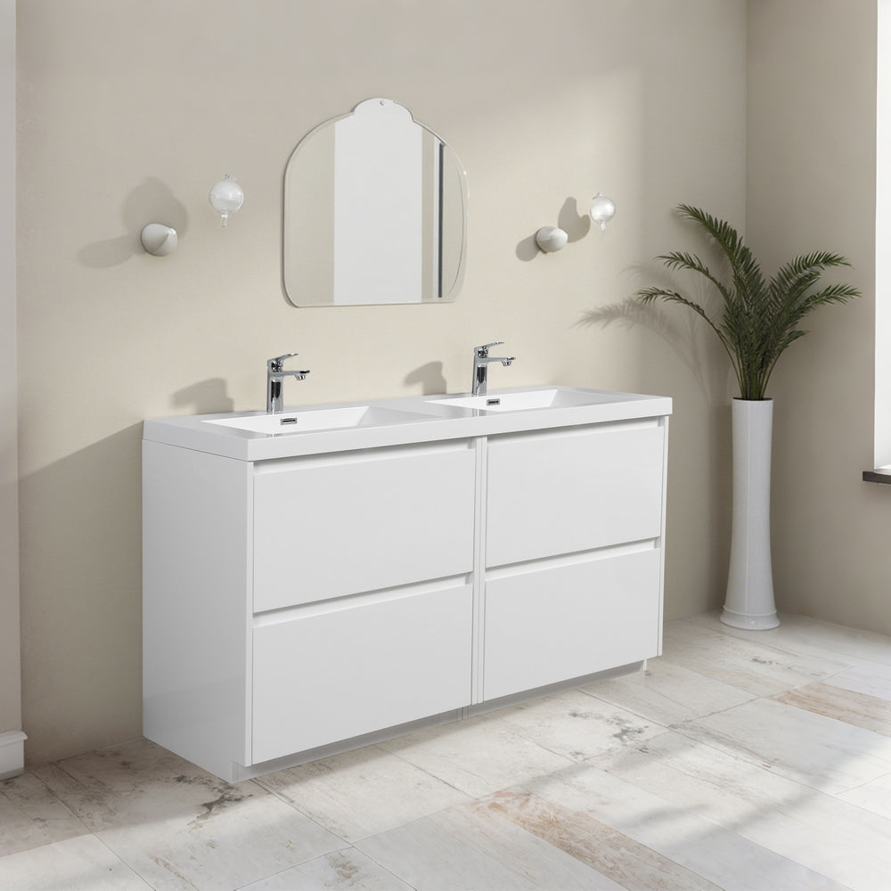 Angela-T 60'' Double Sink Dual-Unit Design Bathroom Vanity with White Countertop in HG.White