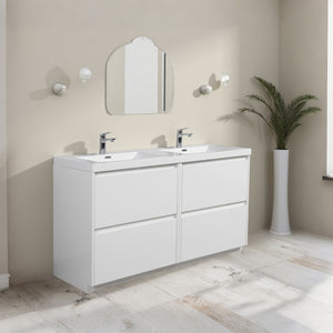 Angela-T 60'' Double Sink Dual-Unit Design Bathroom Vanity with White Countertop in HG.White