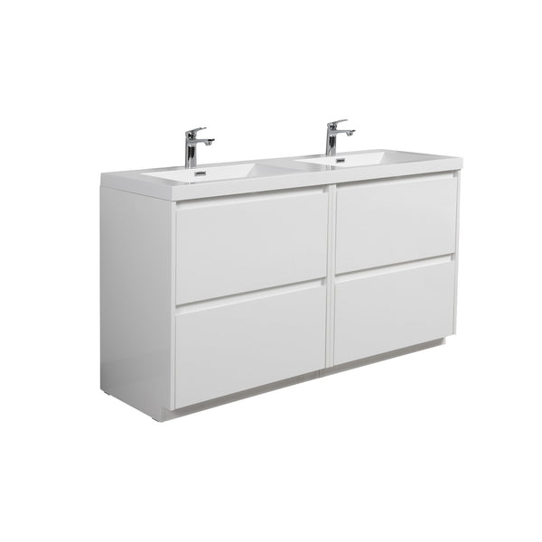 Angela-T 60'' Double Sink Dual-Unit Design Bathroom Vanity with White Countertop in HG.White