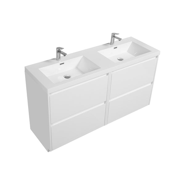Angela-T 60'' Double Sink Dual-Unit Design Bathroom Vanity with White Countertop in HG.White