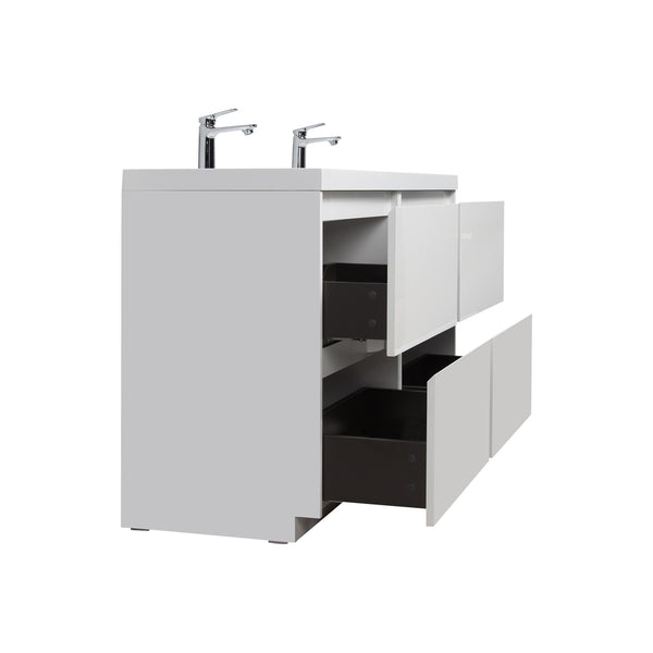 Angela-T 60'' Double Sink Dual-Unit Design Bathroom Vanity with White Countertop in HG.White