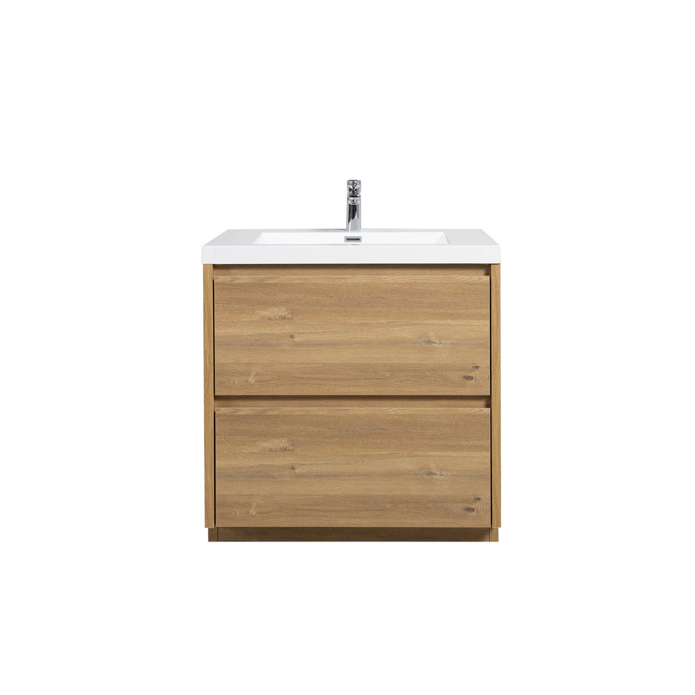 Angela-T 36'' Single Sink Bathroom Vanity with White Countertop in Natural Oak