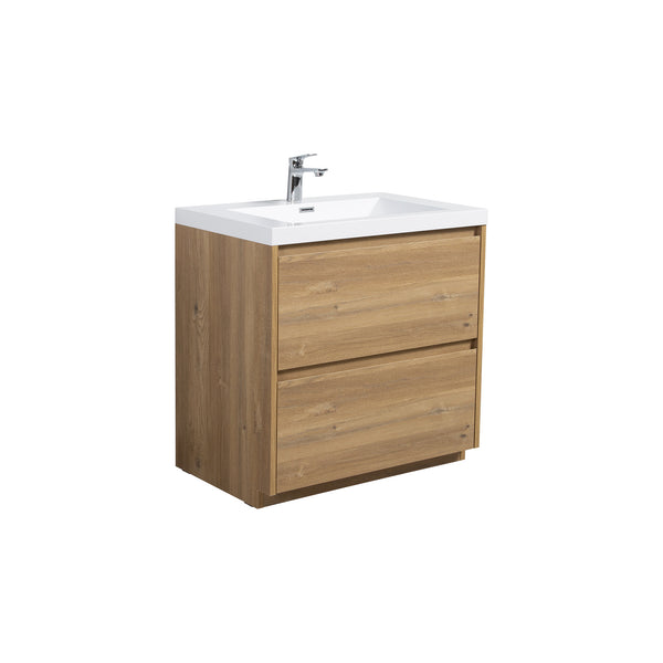 Angela-T 36'' Single Sink Bathroom Vanity with White Countertop in Natural Oak