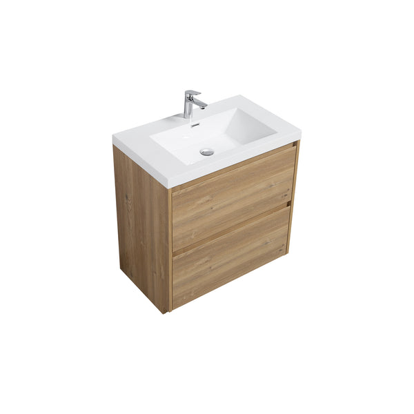 Angela-T 36'' Single Sink Bathroom Vanity with White Countertop in Natural Oak