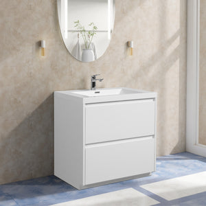 Angela-T 36'' Single Sink Bathroom Vanity with White Countertop in HG.White