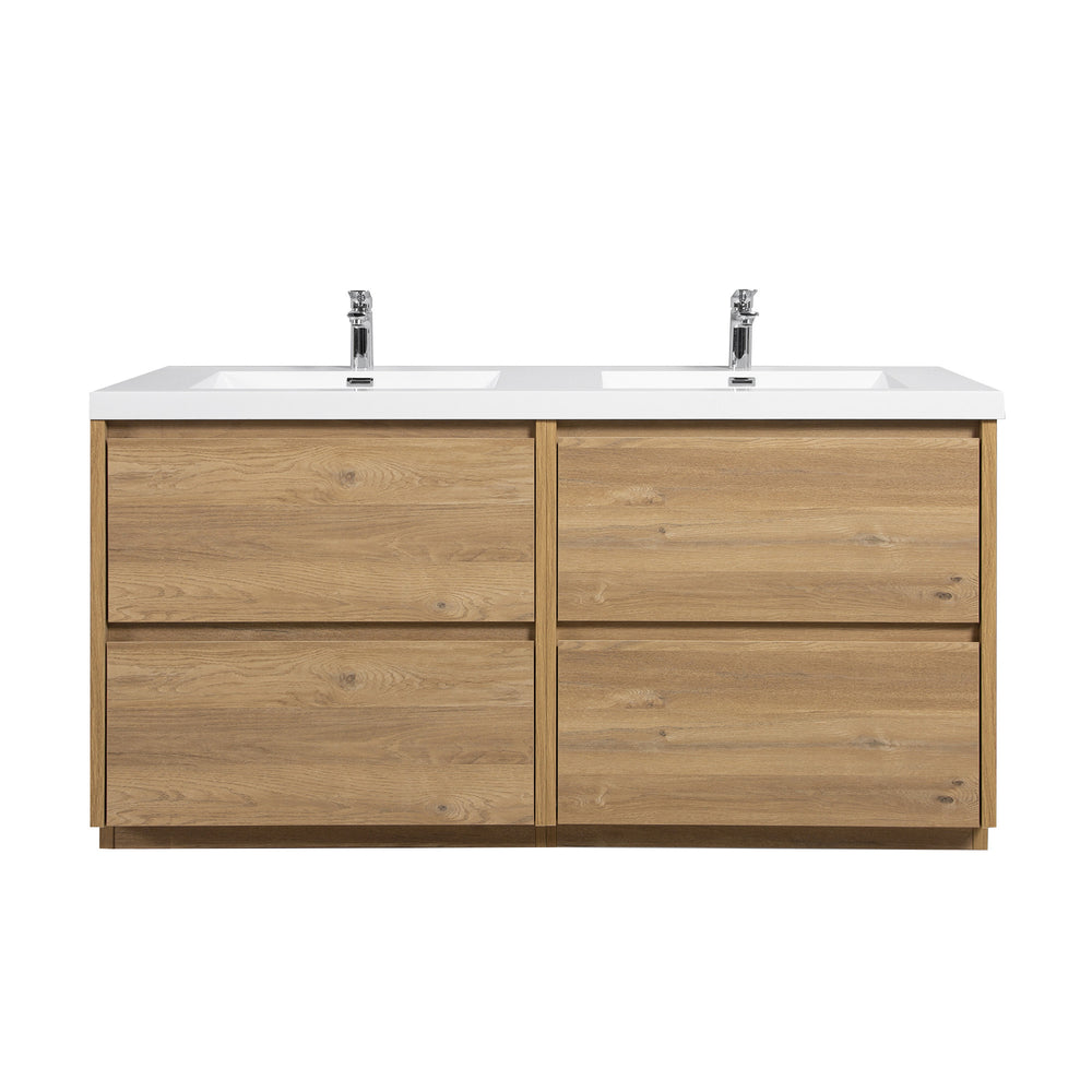Angela-T 72'' Double Sink Dual-Unit Design Bathroom Vanity with White Countertop in Natural Oak
