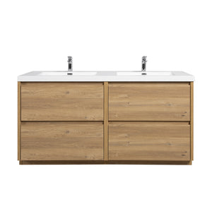 Angela-T 72'' Double Sink Dual-Unit Design Bathroom Vanity with White Countertop in Natural Oak