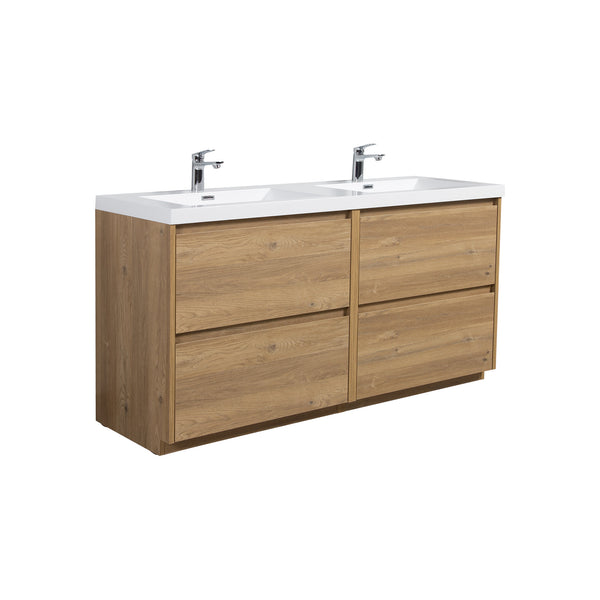 Angela-T 72'' Double Sink Dual-Unit Design Bathroom Vanity with White Countertop in Natural Oak