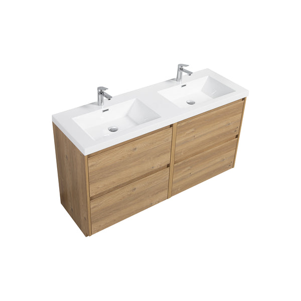 Angela-T 72'' Double Sink Dual-Unit Design Bathroom Vanity with White Countertop in Natural Oak
