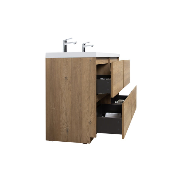 Angela-T 72'' Double Sink Dual-Unit Design Bathroom Vanity with White Countertop in Natural Oak
