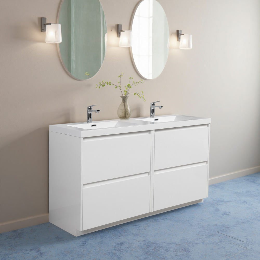 Angela-T 72'' Double Sink Dual-Unit Design Bathroom Vanity with White Countertop in HG.White
