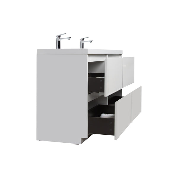 Angela-T 72'' Double Sink Dual-Unit Design Bathroom Vanity with White Countertop in HG.White