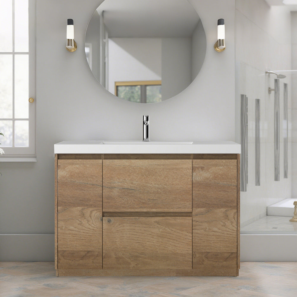 Angela-T 48'' Single Sink Bathroom Vanity with White Countertop in Natural Oak
