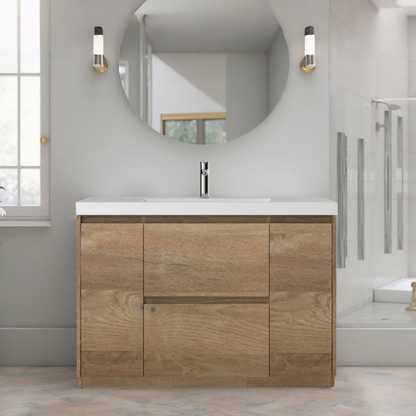 Angela-T 48'' Single Sink Bathroom Vanity with White Countertop in Natural Oak